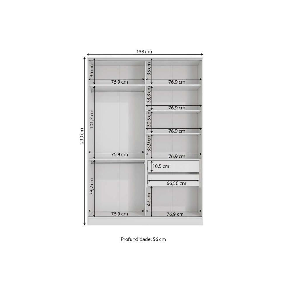 Modulado De Quarto Guarda Roupa C- 2 Portas De Correr E 2 Gavetas N537 Adapt Branco-macadamia