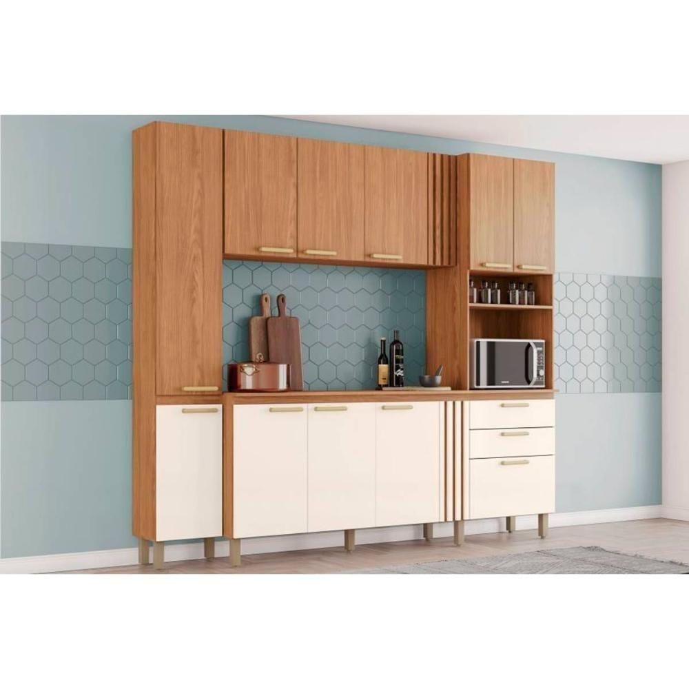 Cozinha Compacta B126 11 Portas E 2 Gavetas 236cm Nature-off White - Henn