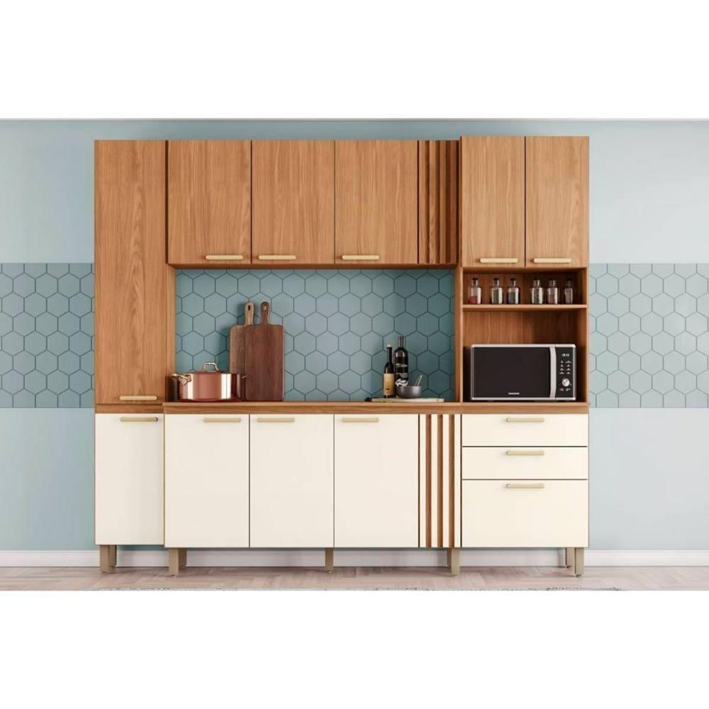 Cozinha Compacta B126 11 Portas E 2 Gavetas 236cm Nature-off White - Henn