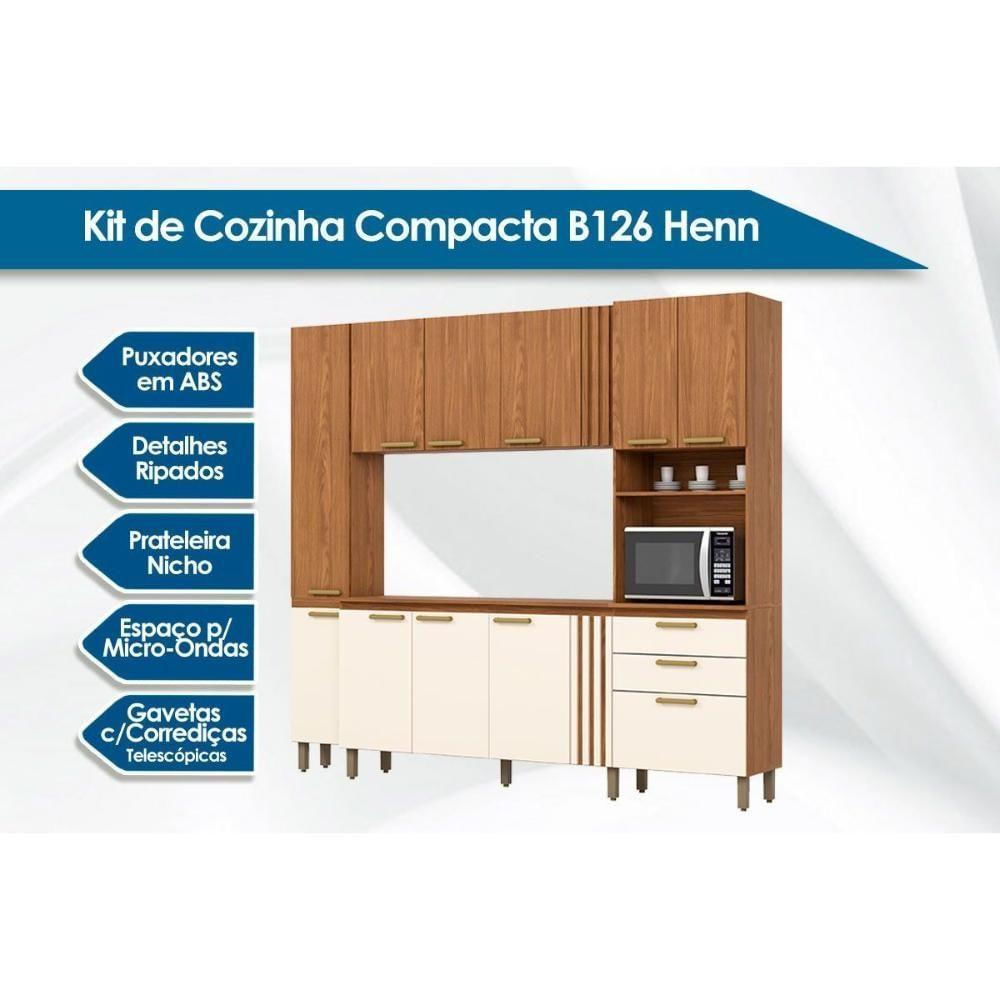 Cozinha Compacta B126 11 Portas E 2 Gavetas 236cm Nature-off White - Henn