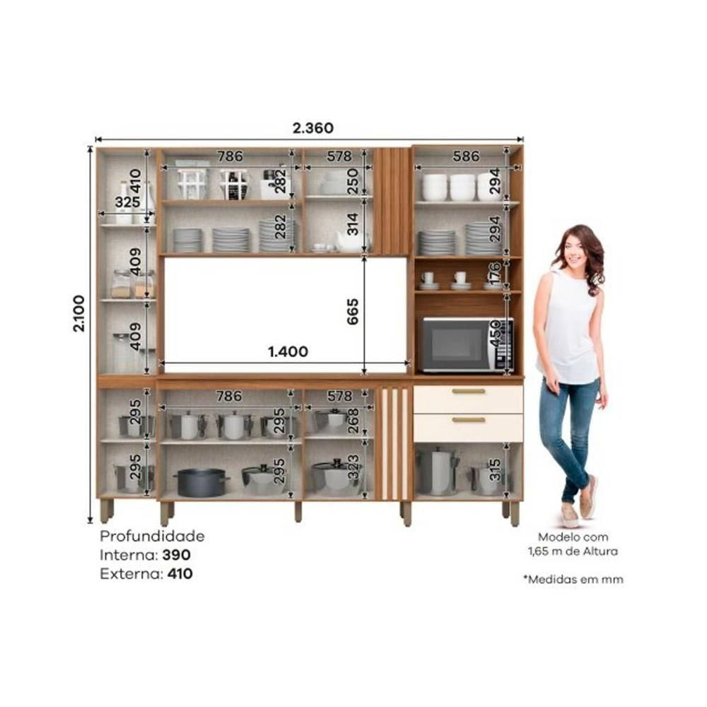 Cozinha Compacta B126 11 Portas E 2 Gavetas 236cm Nature-off White - Henn