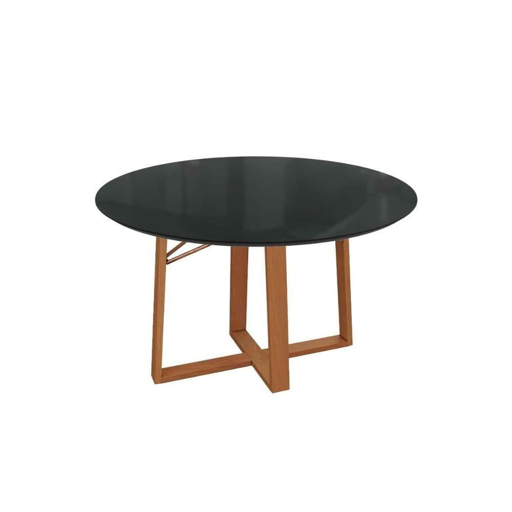 Mesa De Sala Jantar Elma Madeira Maciça C-tampo Madeirado C- Vidro 105x105cm Carvalho-preto Fosco-vidro Preto - Kappesberg