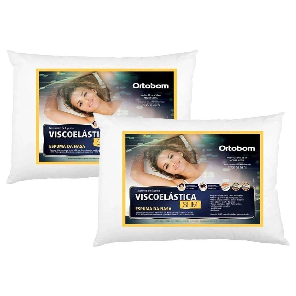 Travesseiro Viscoelástico Visco Slim Kit C/ 2 Un (38x58) - Ortobom