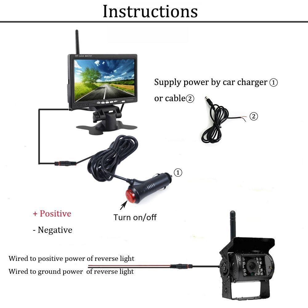 Monitor de Carro Sem Fio de 7 Polegadas com Câmera de Ré e Carregador 7 polegadas / preto