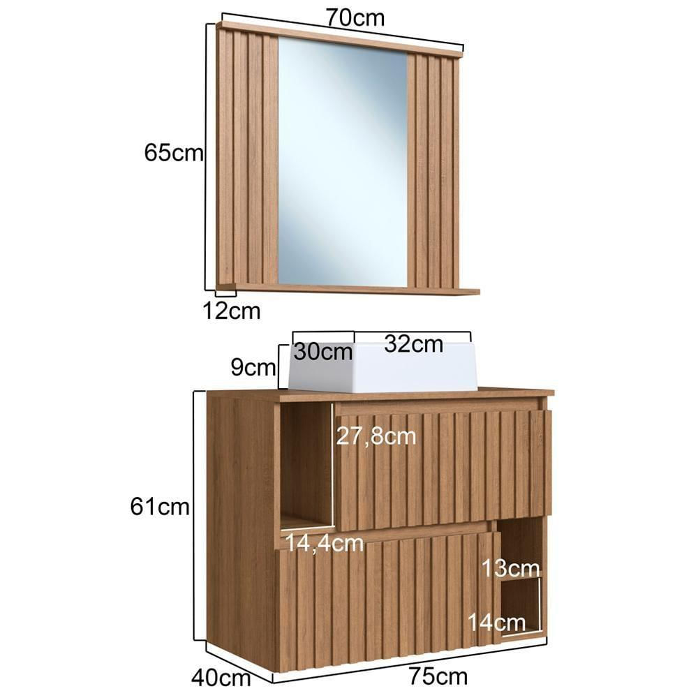 Kit Espelheira E Gabinete 70 Cm Com Cuba Branca Cj1000 Mell Faem Mell