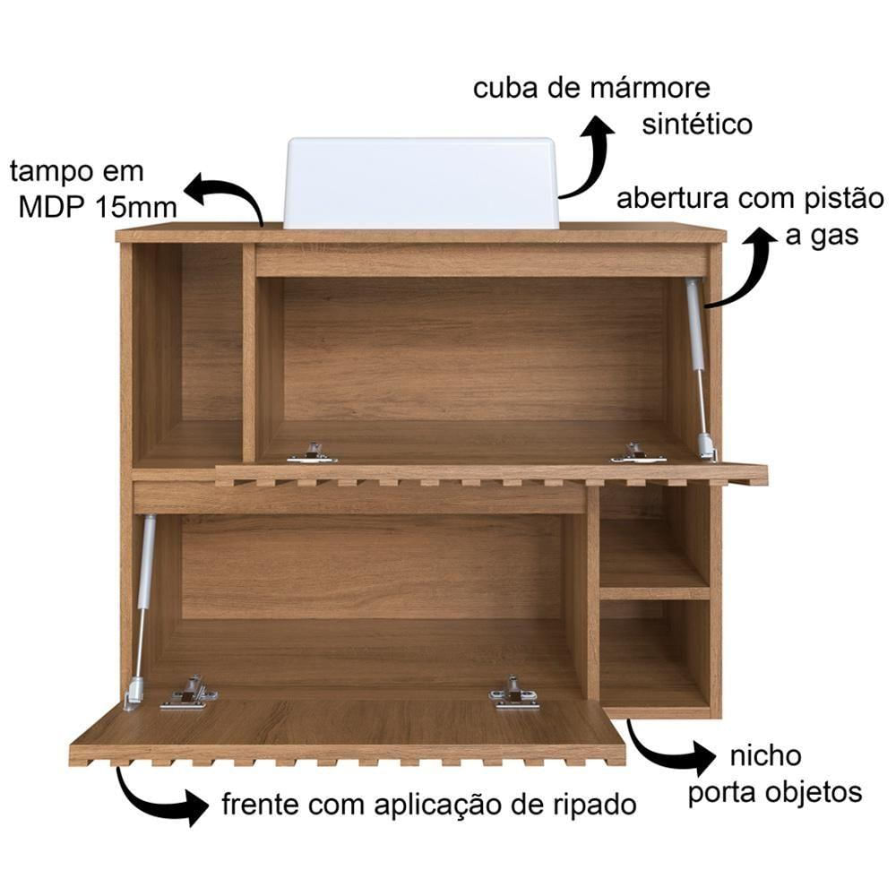 Kit Espelheira E Gabinete 70 Cm Com Cuba Branca Cj1000 Mell Faem Mell