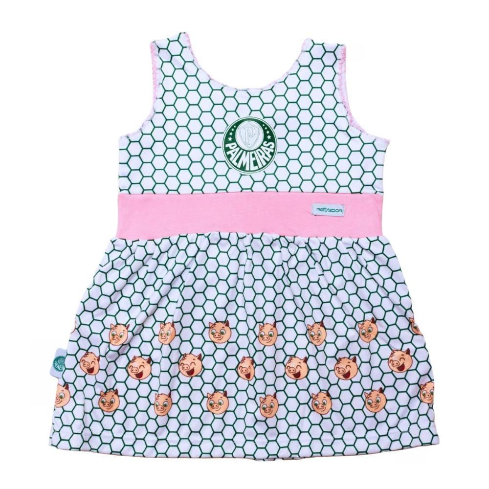 Vestido Bebê Palmeiras Porquinhos Oficial Tam 3 / Branco / Rosa