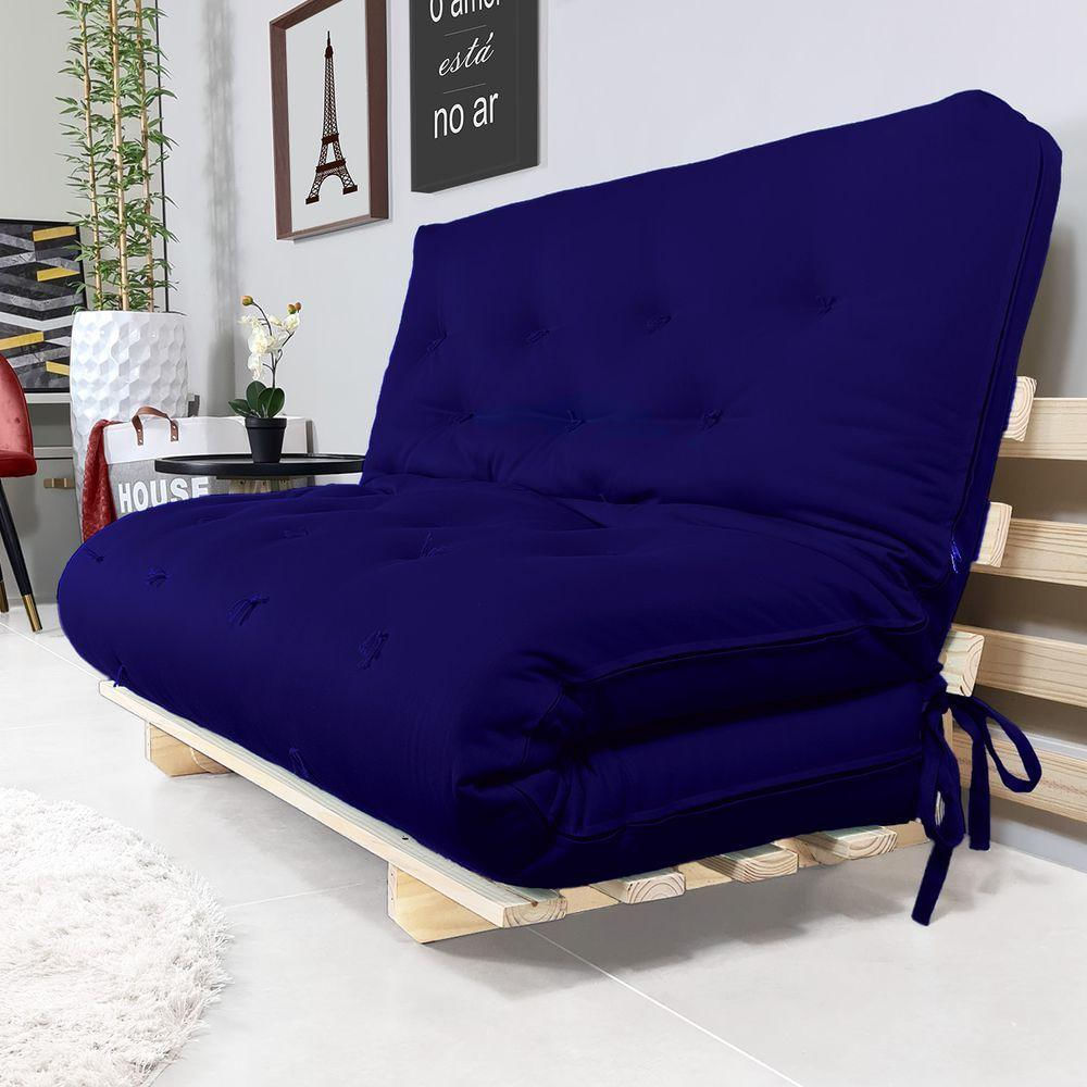 Sofa Cama Casal Futon Oriental Azul Royal Acquablock Com Madeira Maciça