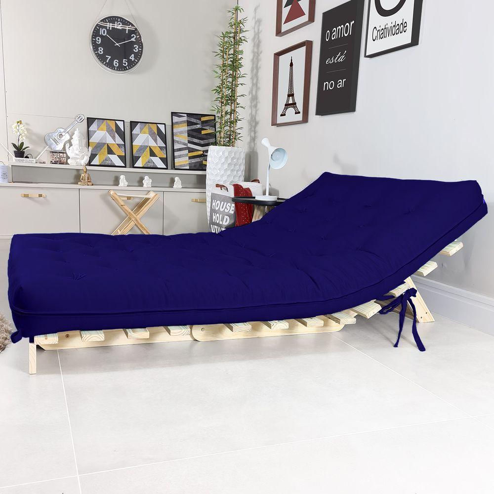 Sofa Cama Casal Futon Oriental Azul Royal Acquablock Com Madeira Maciça