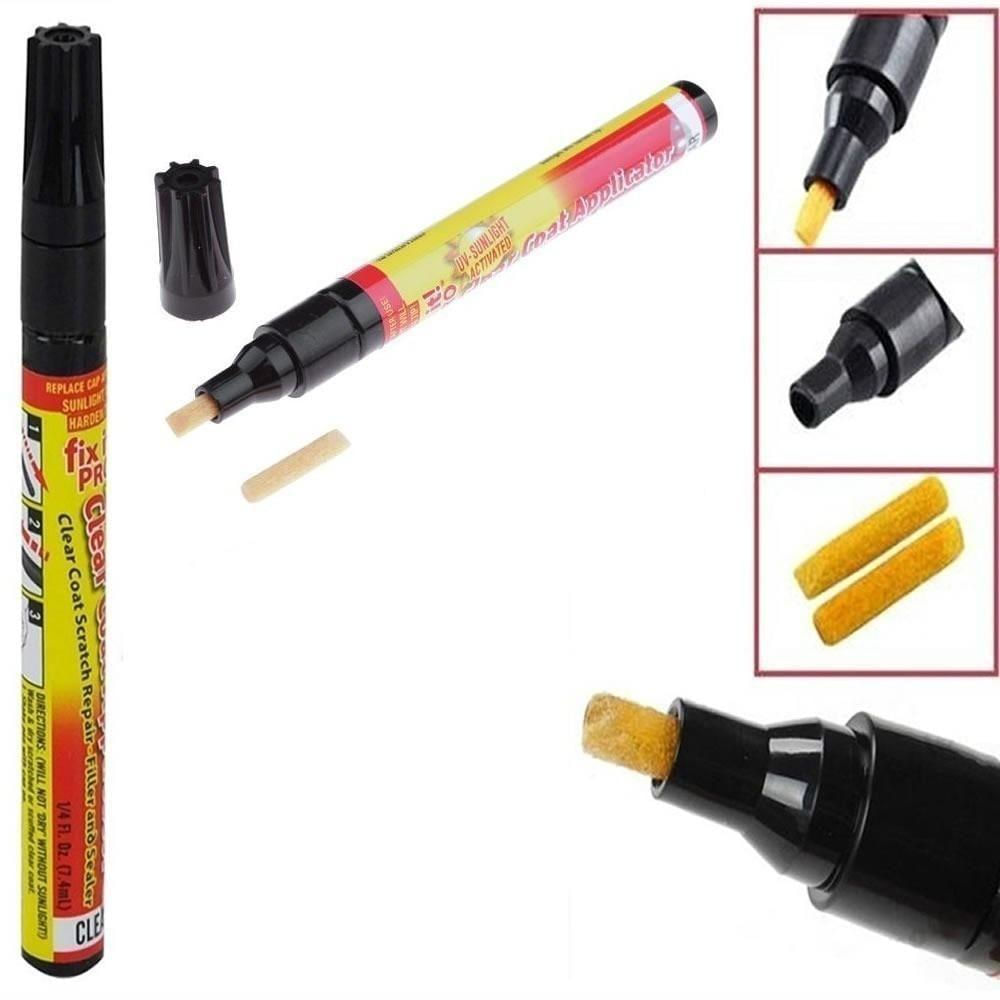 Caneta Retoque Pintura Tira Risco Veículos Tinta Incolor Carro E Moto 2 Pontas Fix It Pro