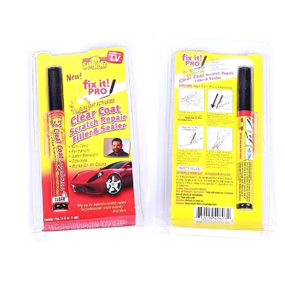 Caneta Retoque Pintura Tira Risco Veículos Tinta Incolor Carro E Moto 2 Pontas Fix It Pro