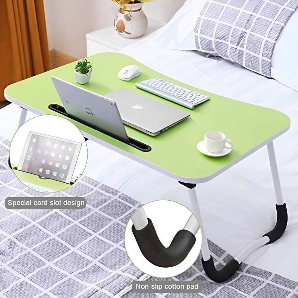 Mesa Notebook Dobravel Home Office Bandeja Sofa Cama Multiuso Suporte Porta Copo Verde