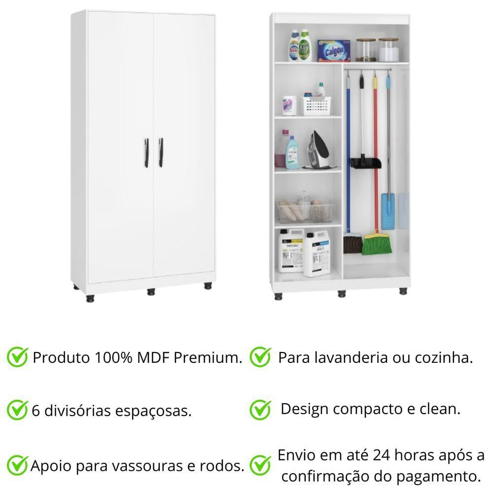 Multiuso Branco 2 Portas Organizador Lavanderia Prateleira Reforçada 100% Mdf Banheiro Cozinha