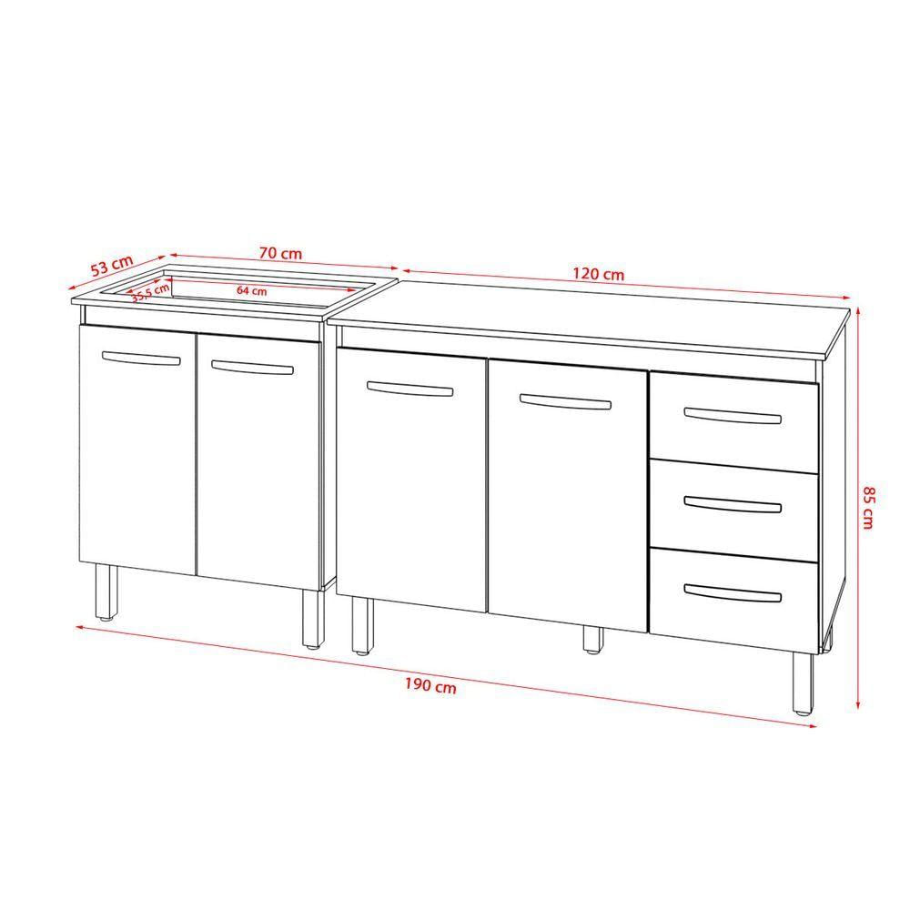 Balcão Para Cooktop 5 Bocas Fran E Armário Bruna 118 Cm Cozinha Gabinete Preto Com Tampo Tampão