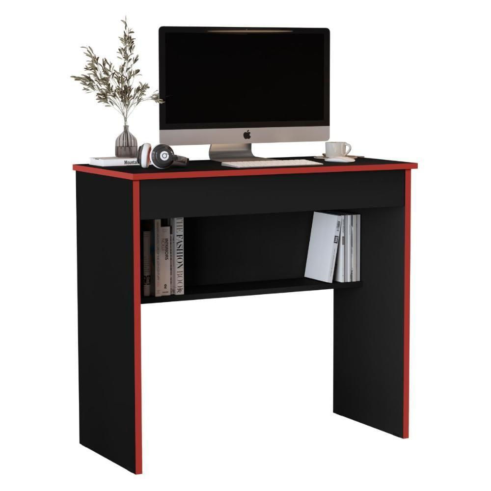 Mesa Escritório 1 Gaveta Columbus 2.0 Preto Vermelho