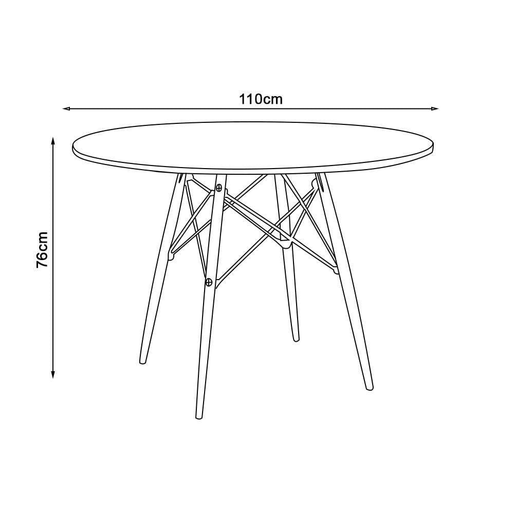 Mesa De Jantar Vidro Eames Eiffel Redonda 110cm Base Madeira Maciça Marrom