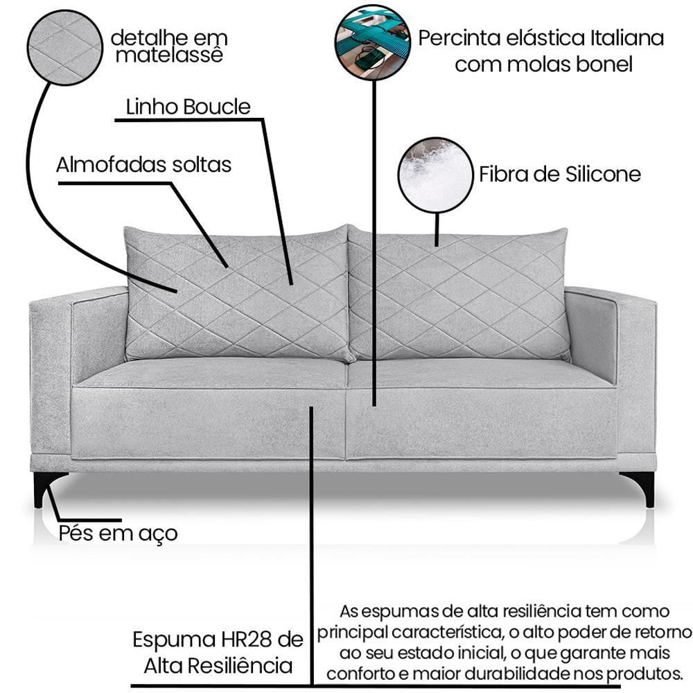 Sofa Nori 2 Lugares Pes De Ferro 180cm Linho Boucle 3302 Ezz 3302