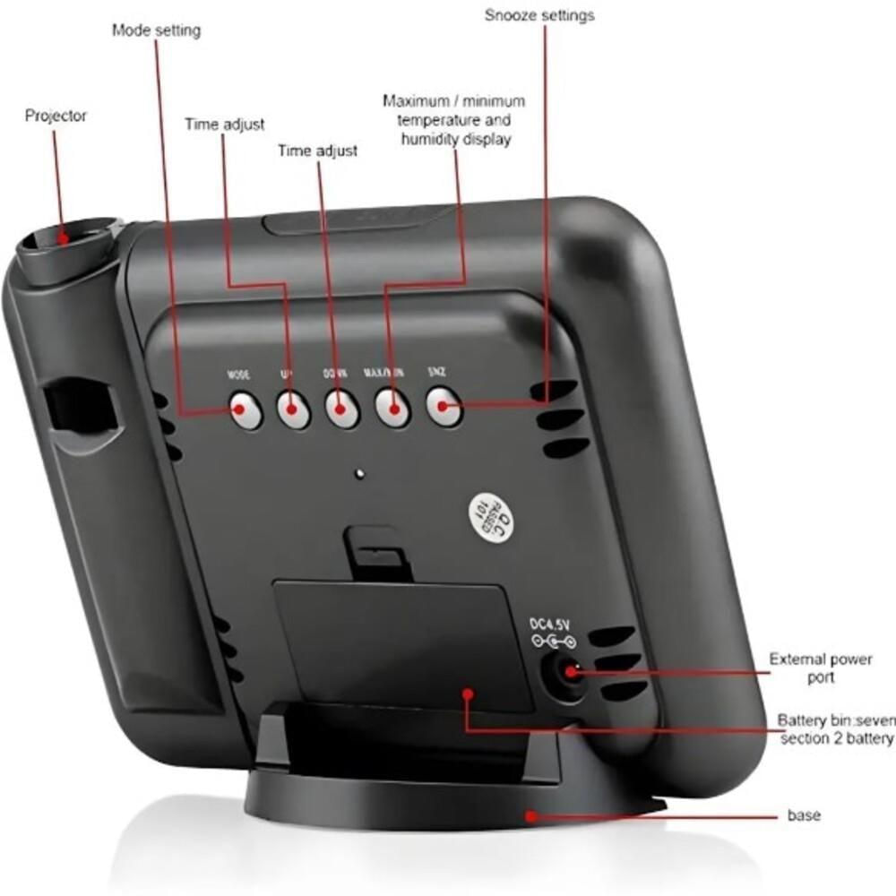 Relogio Projetor Despertador Led Temperatura Metereologica