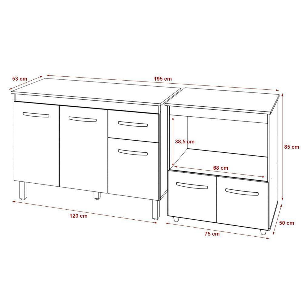 Balcão Armário Gabinete Aline 118 Cm Preto Com Tampo Preto E Balcão Amanda Para Forno E Microondas Preto