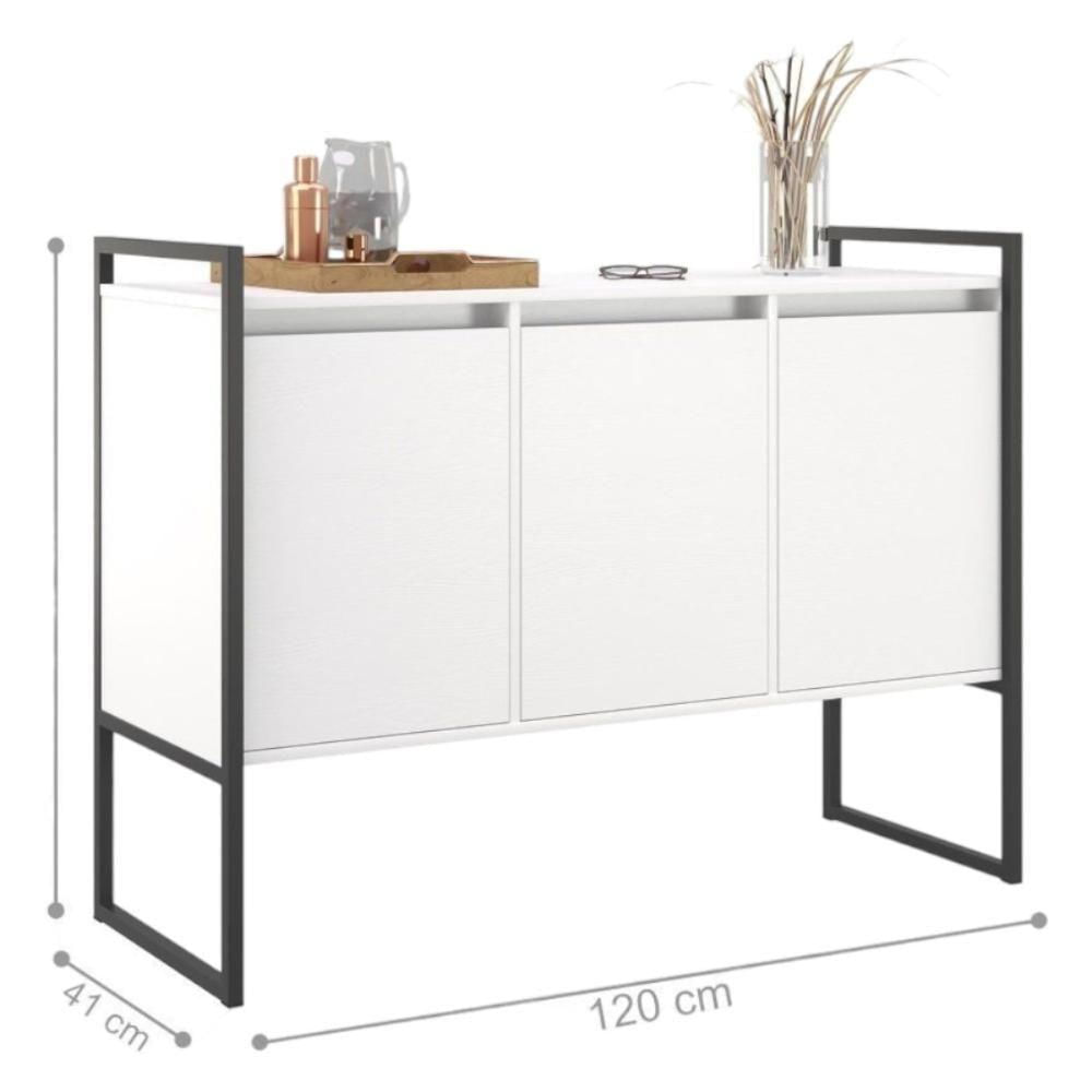 Buffet Aparador Industrial 3 Portas Para Sala De Jantar Branco