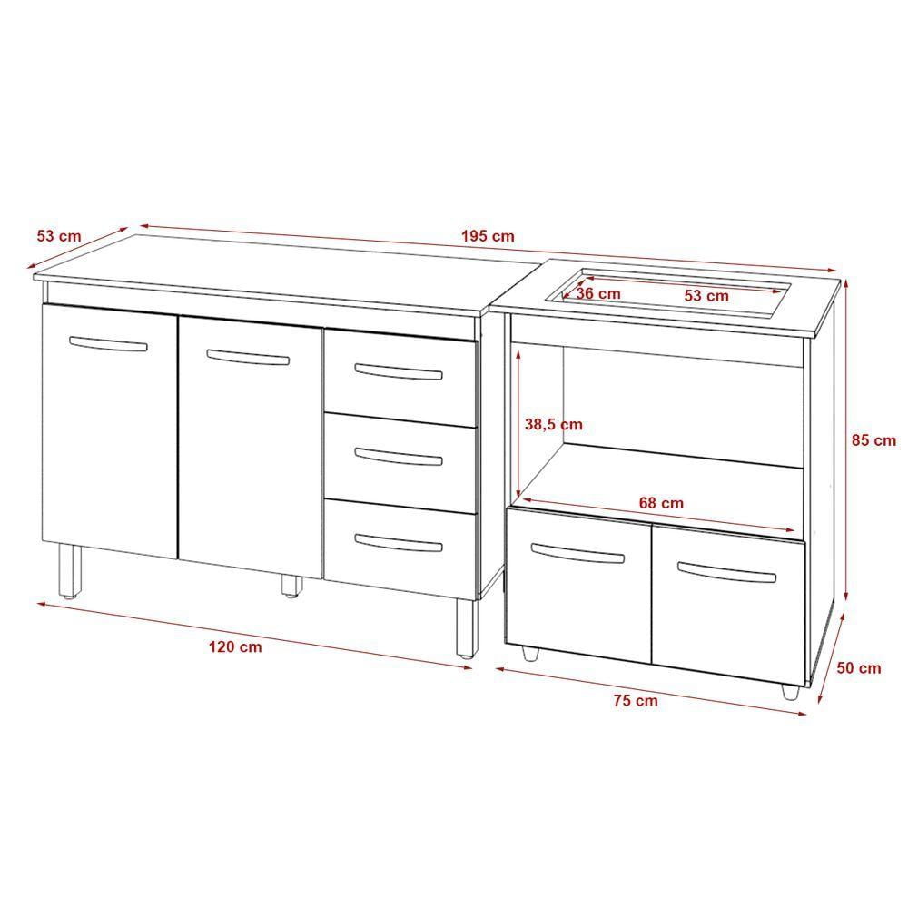 Balcão Armário Gabinete Bruna 118 Cm Preto Com Tampo Preto E Balcão Evelyn Para Cooktop 4 Bocas Preto