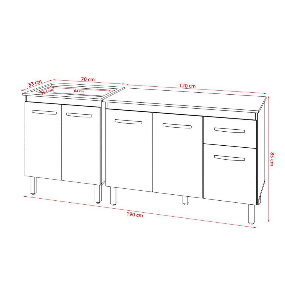 Balcão Para Cooktop 5 Bocas Fran E Armário Aline 118 Cm Cozinha Gabinete Preto Com Tampo Tampão Preto