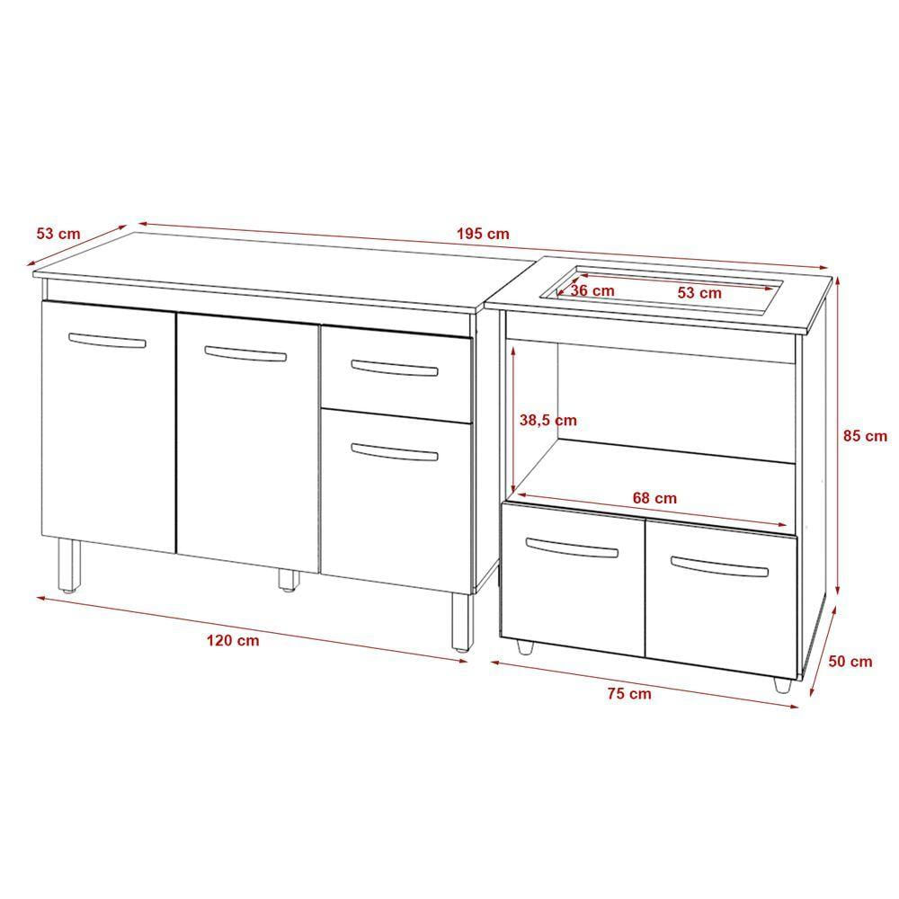 Balcão Armário Gabinete Aline 118 Cm Preto Com Tampo Preto E Balcão Evelyn Para Cooktop 4 Bocas Preto