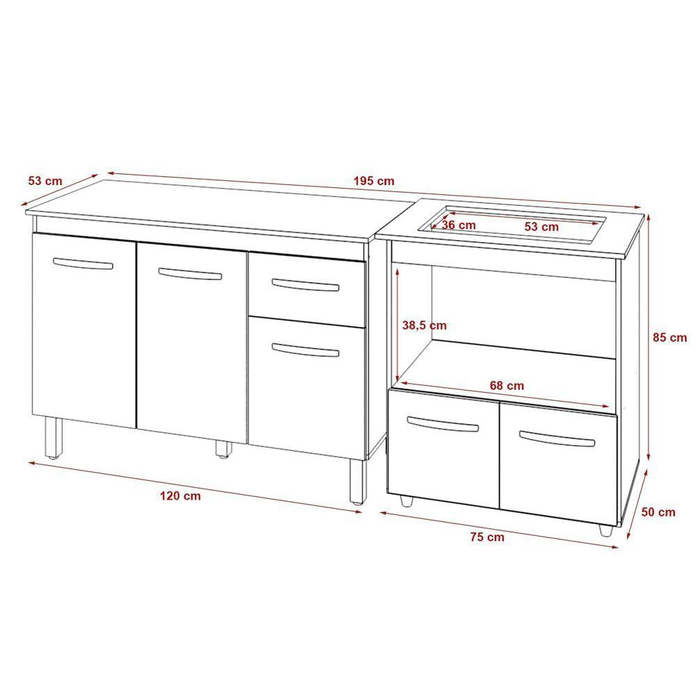 Balcão Armário Gabinete Aline 118 Cm Preto Com Tampo E Balcão Evelyn Para Cooktop 4 Bocas Preto