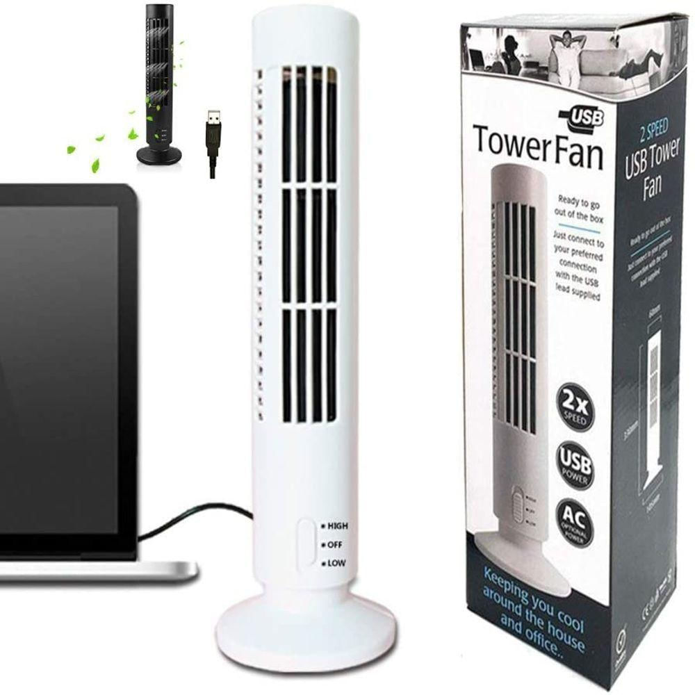 Ventilador Mesa Portátil Usb Torre Circulador Vertical 2 Velocidades Compacto Mini Multiuso Bivolt Cor:branco