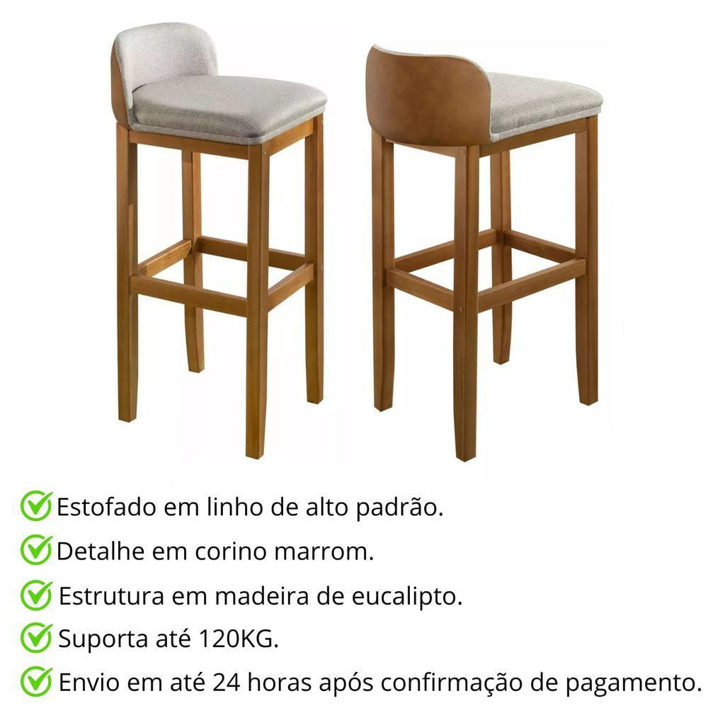 Kit 4 Banquetas Exclusiva Premium Linha Alta Assento Encosto Linho Almofadado Pé Madeira Maciça Retro