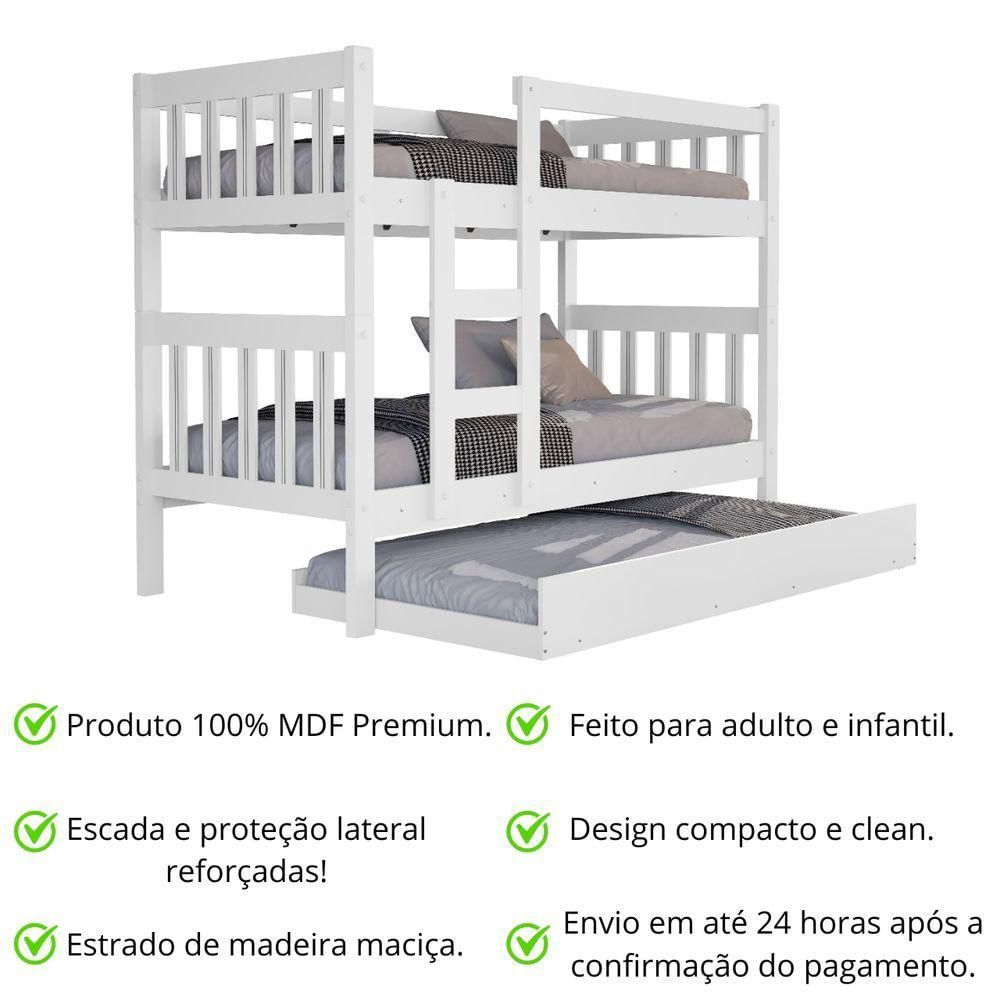 Beliche Com Auxiliar E 3 Colchões Capri Branco Escada Grade Protetora Tricama Infantil Apartamento