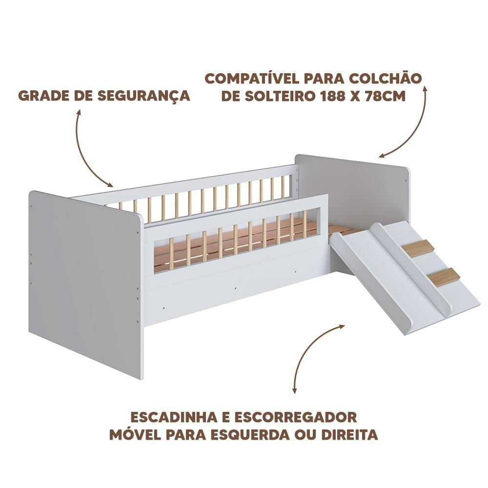 Cama Infantil Com Colchão E Grade Proteção Branco