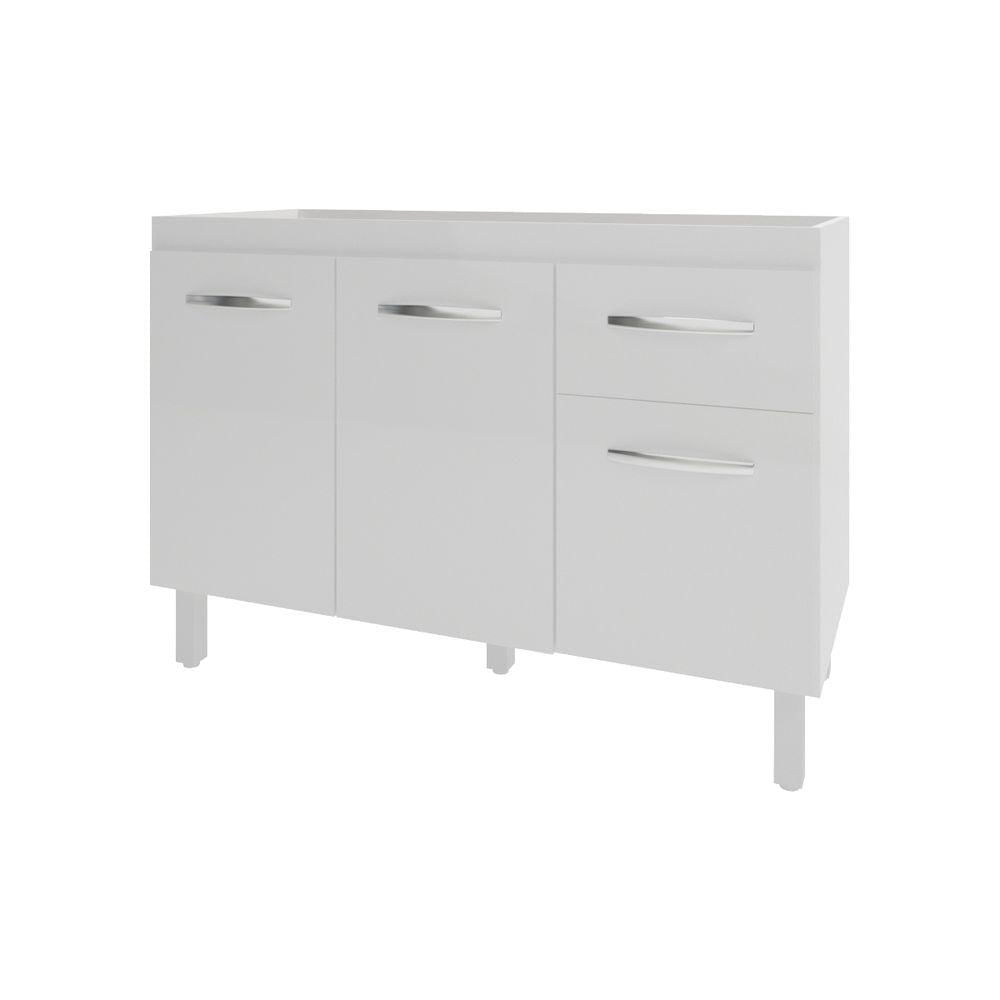 Balcão Armário Gabinete Para Pia De Cozinha 118 Cm Aline 3 Portas E 1 Gaveta Branco