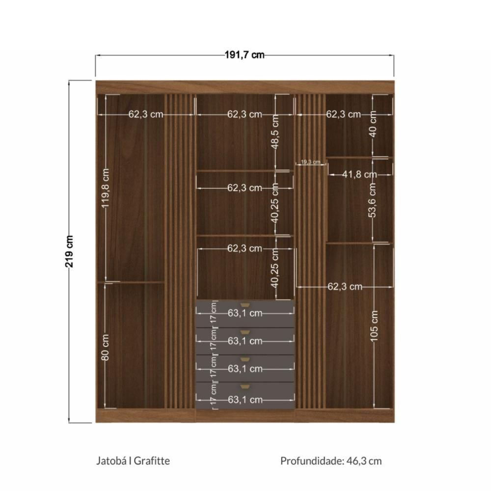 Kit Guarda Roupa E Cômoda Sheldon Jatoba Grafite