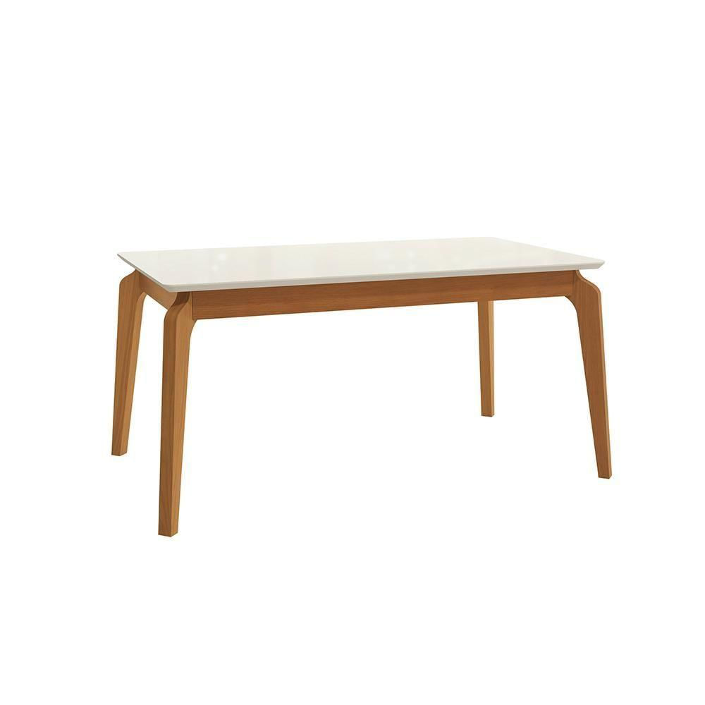 Mesa De Jantar Kappesberg Em Madeira Maciça Com Tampo De Vidro Off White 160cm