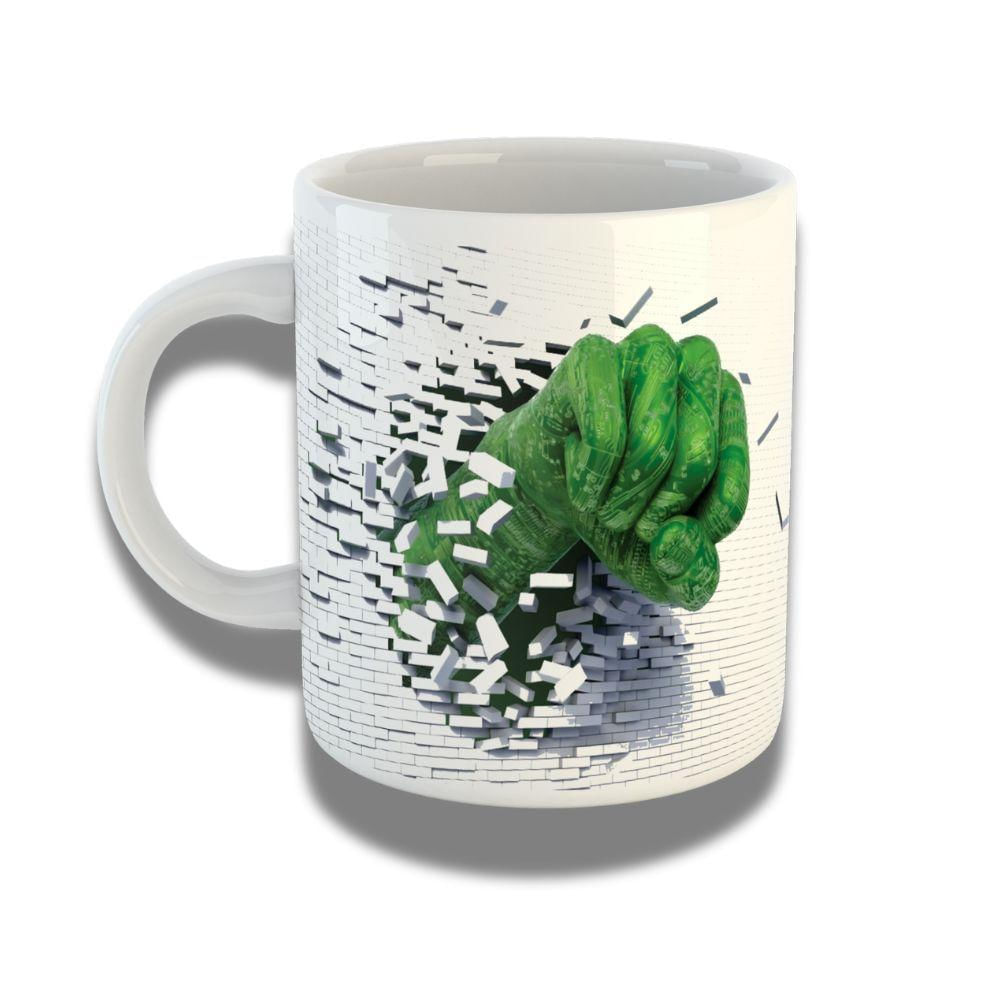 Caneca De Porcelana 325ml Com Design 3d Exclusivo Mão Hulk