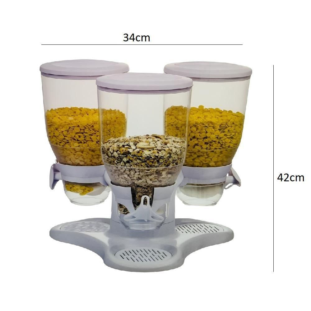 Dispenser De Cereais Triplo Giratorio Porta Mantimentos E Alimentos Graos Com 3 Potes De Mesa E Bancada Kangur