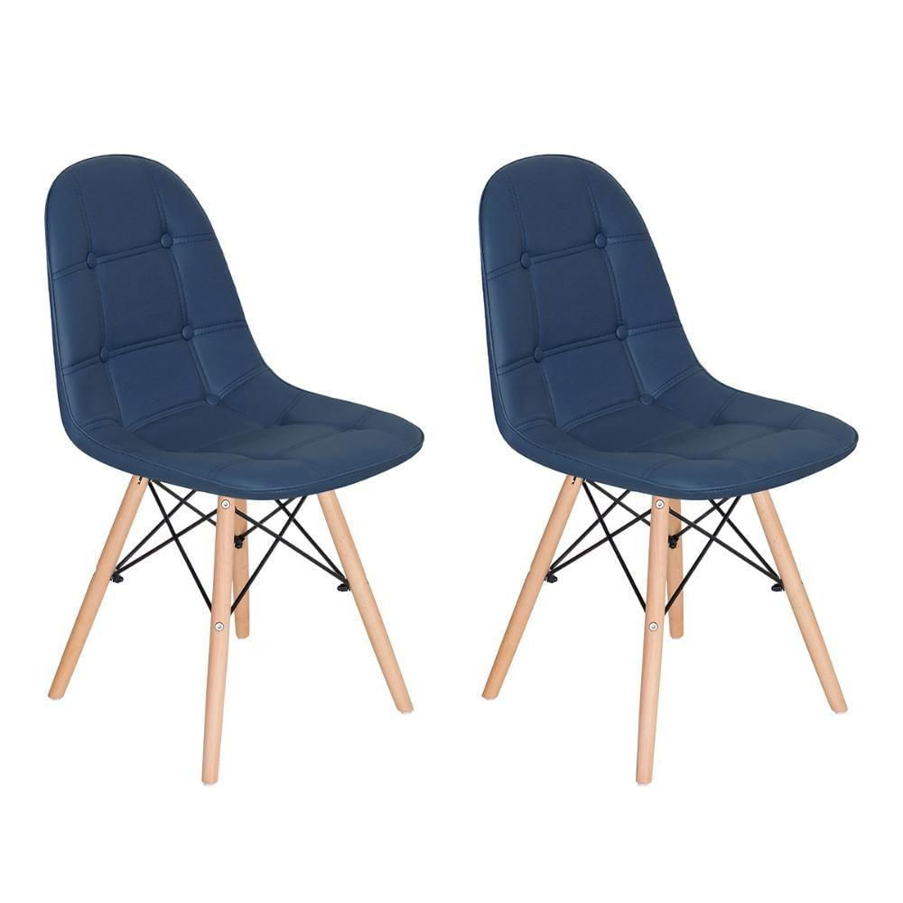 Kit 2 Cadeiras Charles Eames Eiffel Botonê Azul Escuro