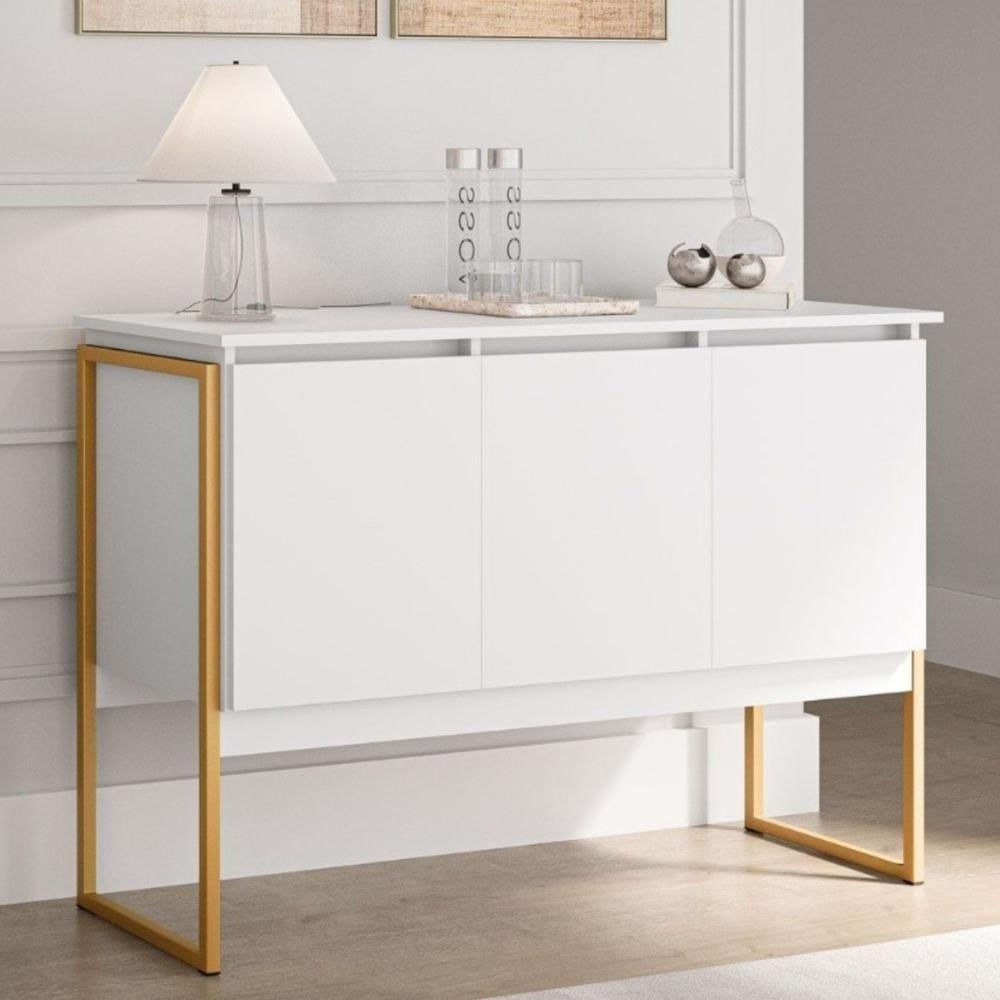 Buffet Aparador De Sala Jantar Com Pés Dourado Branco Dourado