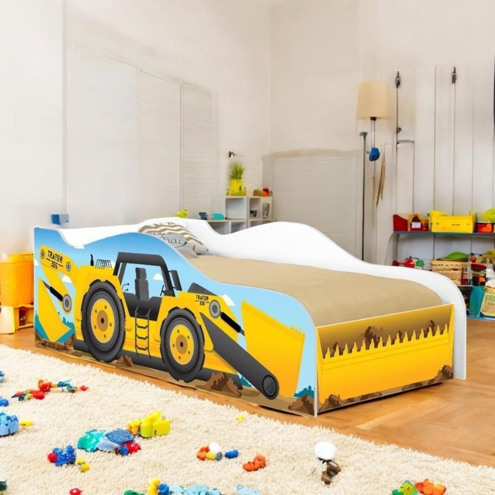 Cama Infantil Solteiro Com Proteção Para Menina E Menino Trator Amarelo