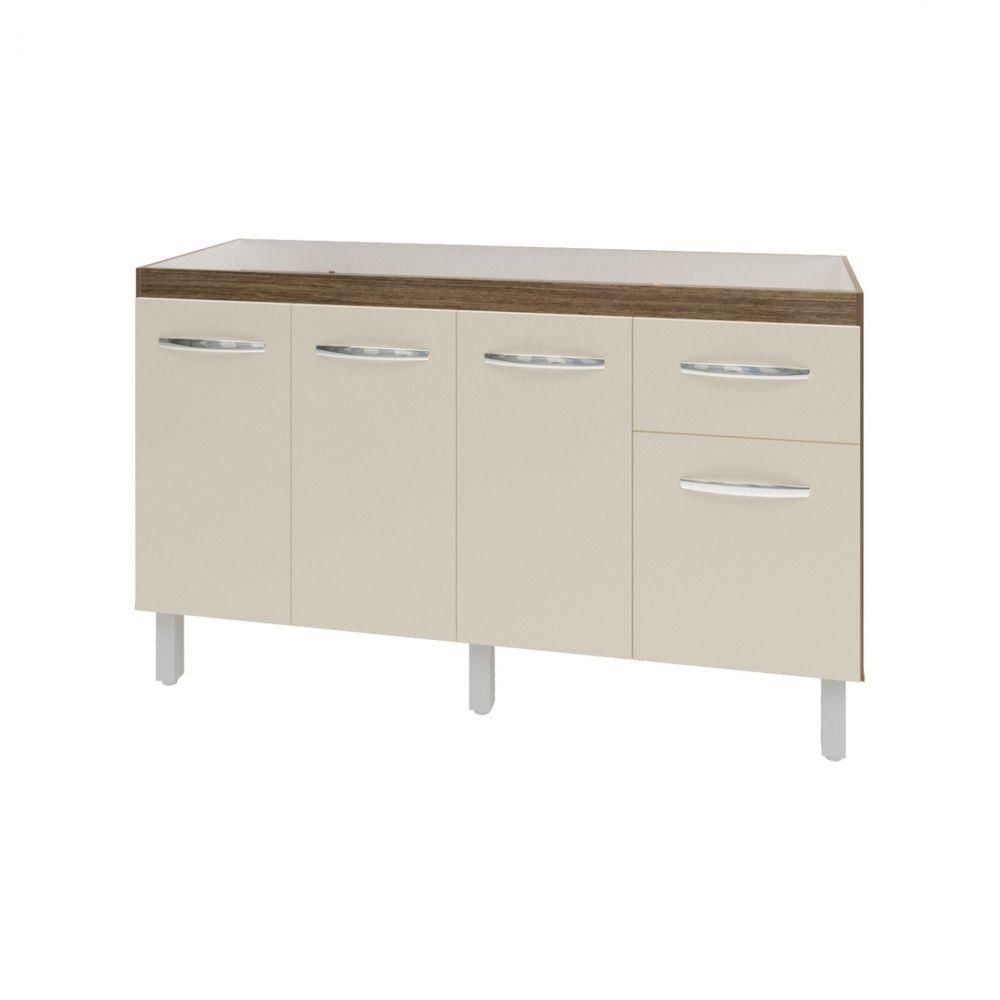 Balcão Cozinha Armário Gabiente Pia De 140 Cm Com 4 Portas E 1 Gavetas Camila Off White