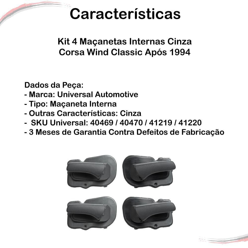 Kit 4 Maçanetas Internas Cinza Corsa Wind Classic Após 1994 [f103]