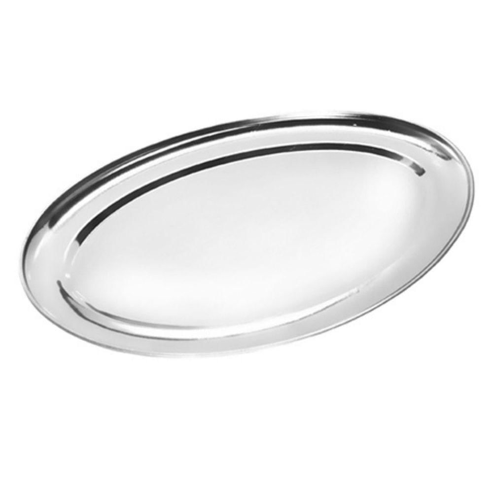 Bandeja Travessa Oval Rasa Inox Servir Parmegiana Peixe 34cm