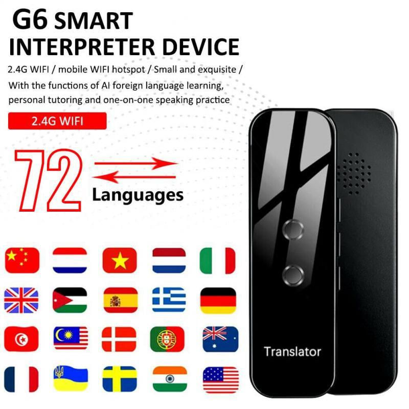 Tradutor de Áudio Portátil G6 2023 com Suporte a 72 Idiomas