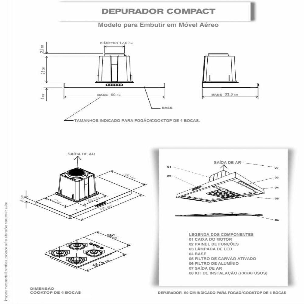 Depurador Terim Compact New Embutir 60 Cm Inox 220V