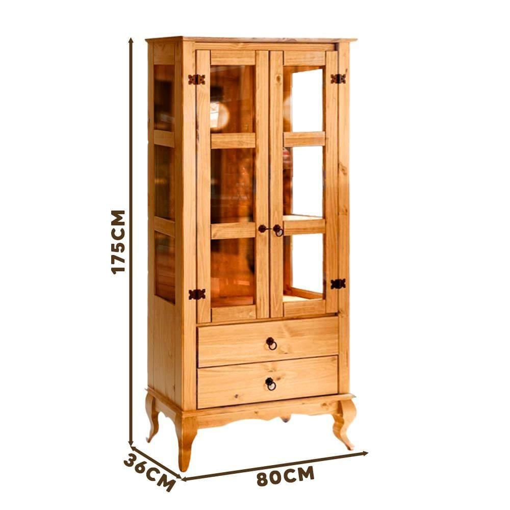 Cristaleira Madeira Maciça Retrô 2 Portas Vidro Lateral Mel D112vl Shop Jm