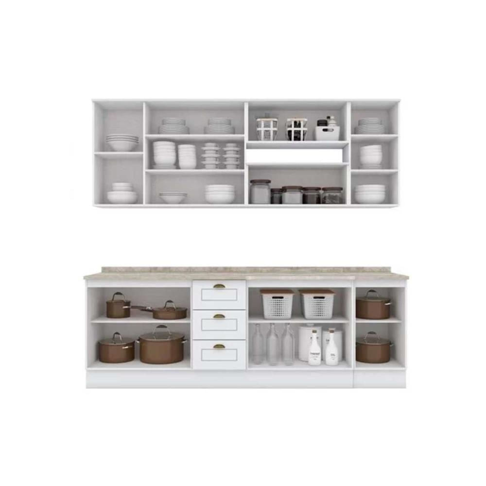 Cozinha 10 Peças (4 Armários + 3 Balcões + 3 Complementos ) C5p31 Branco