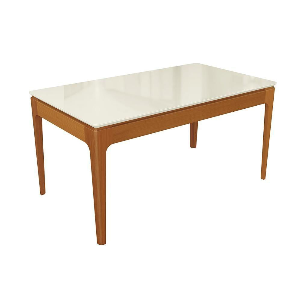 Mesa De Jantar Kappesberg Em Madeira Maciça Com Tampo De Vidro Off White 160cm