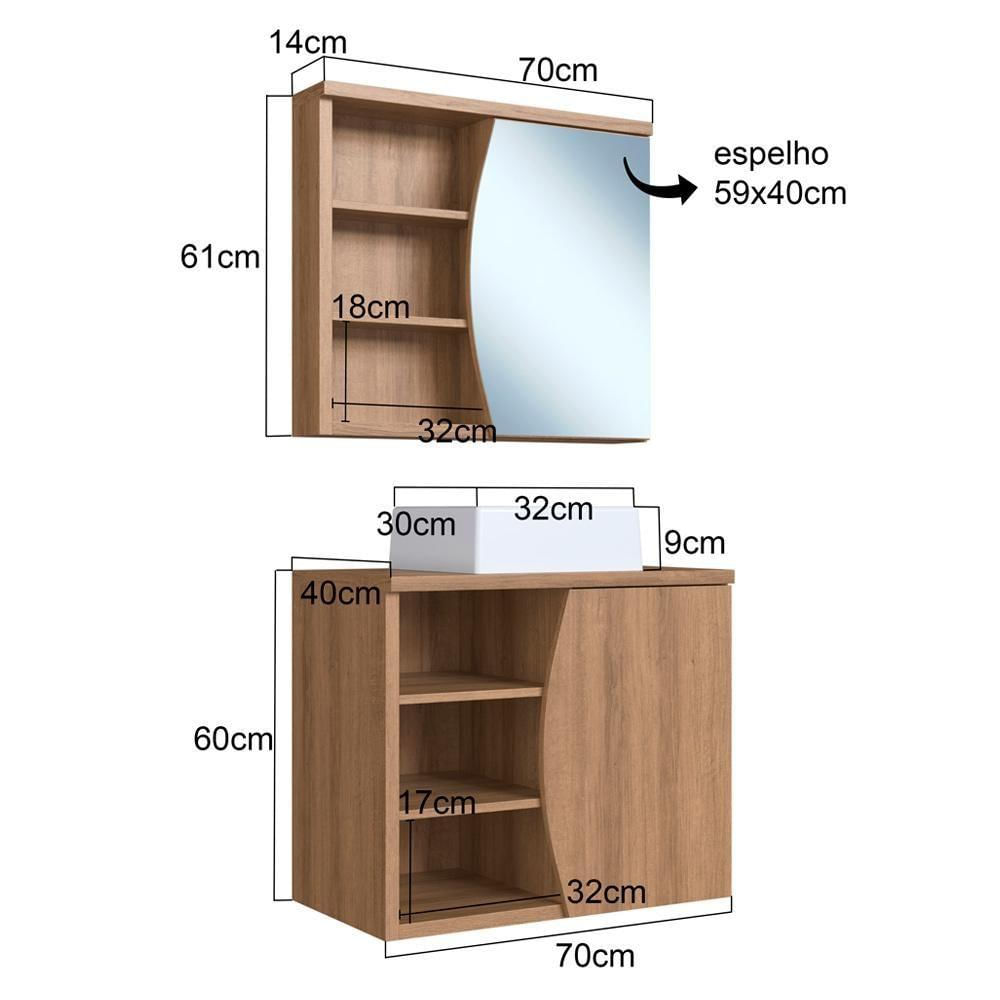 Gabinete Espelheira E Cuba Branca 70 Cm Cj9680 Mell Faem Mell