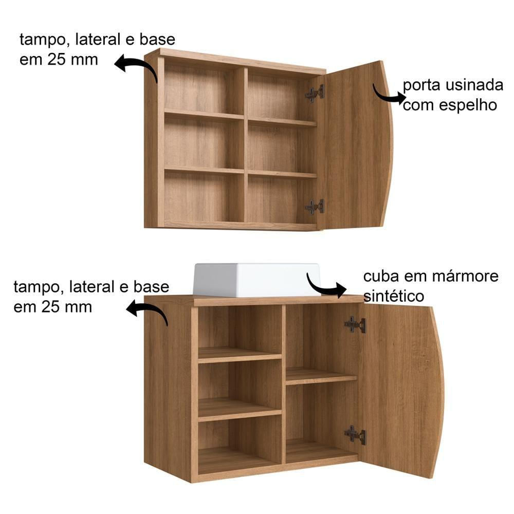 Gabinete Espelheira E Cuba Branca 70 Cm Cj9680 Mell Faem Mell